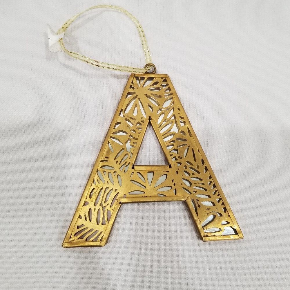 Anthropologie Gold Glass Brass Monogram Ornament A